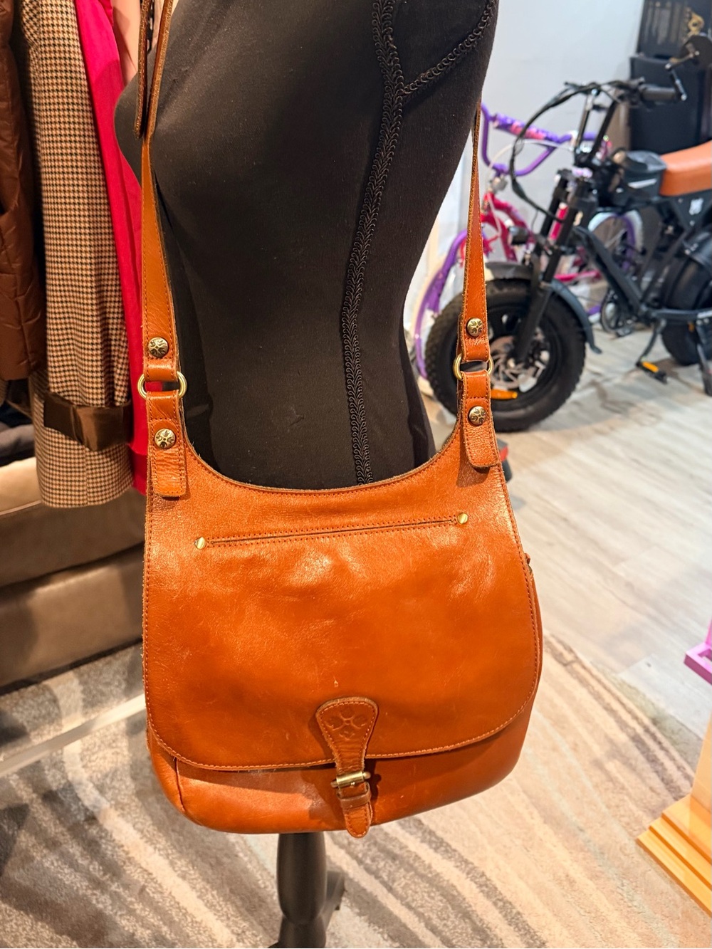 Patricia Nash Cognac Leather Crossbody Saddle Bag